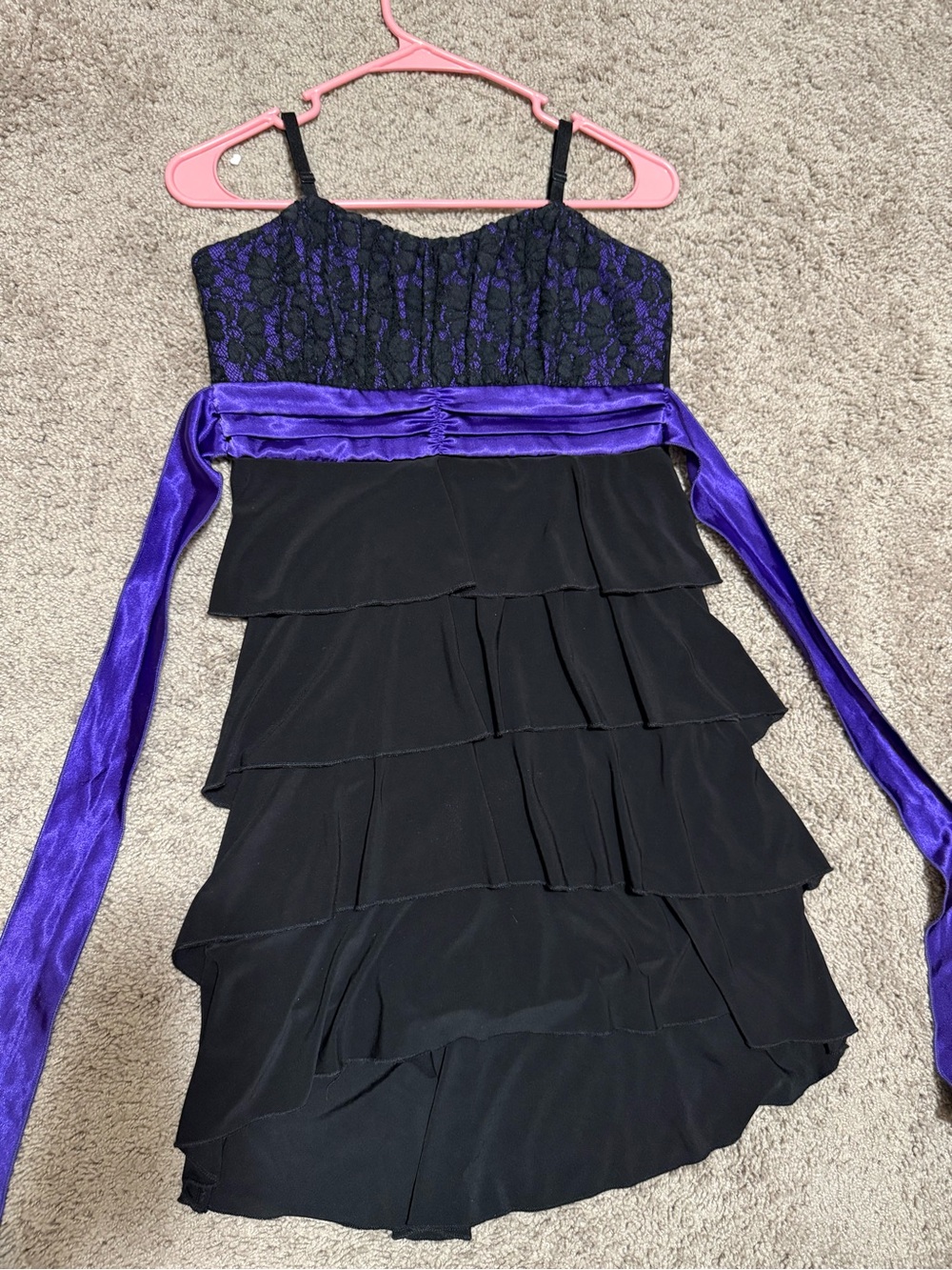 Deb Black Dress with Purple Lace Bodice and Sash